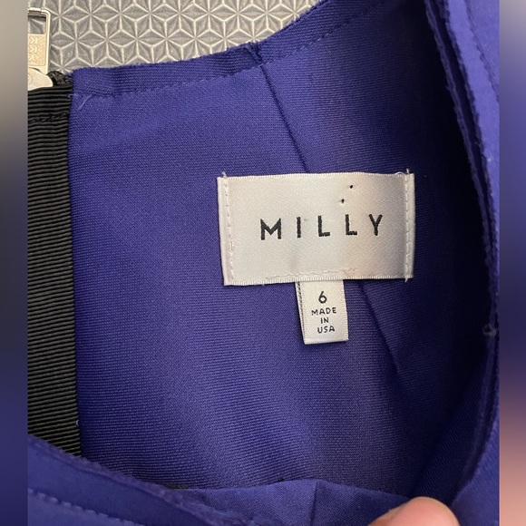 Milly Raw Trim Seam Detail Pleated Sleeveless Cobalt Blue Shift Dress Size 6 - Picture 4 of 4